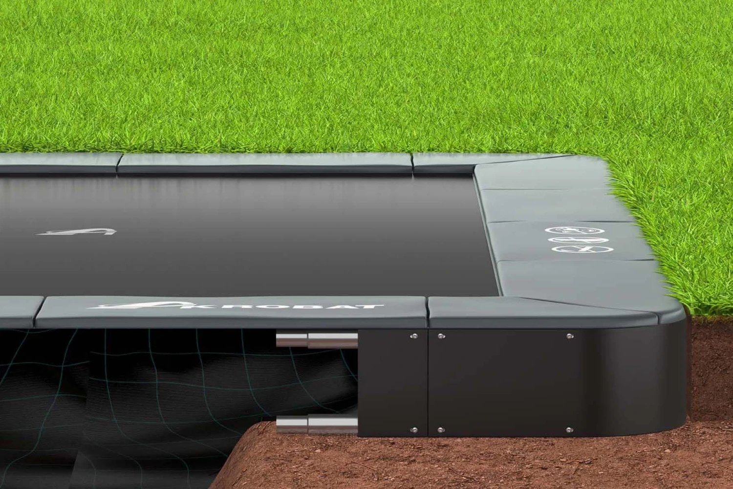 Akrobat Trampoline Flat-to-the-Ground 380×250 Primus Black-Black Zonder Veiligheidsnet - Afbeelding 4