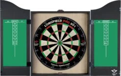 Dartkabinet / Dartkast Longfield Zwart – Sisal Dartbord – 2 X Set 18 G. Brass Darts